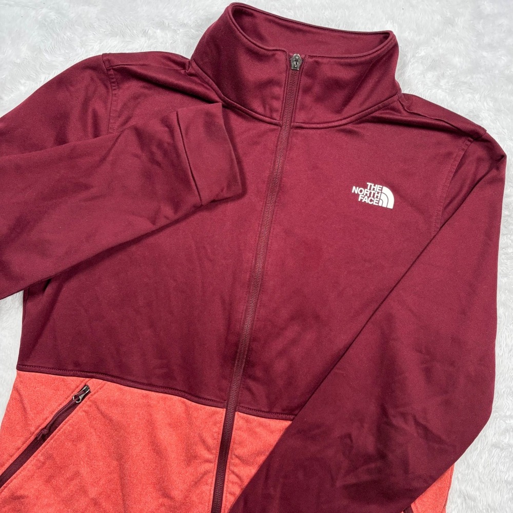 The North Face Track Jacket Women L Burgundy Coral Colorblock Cinder 100 Zips
